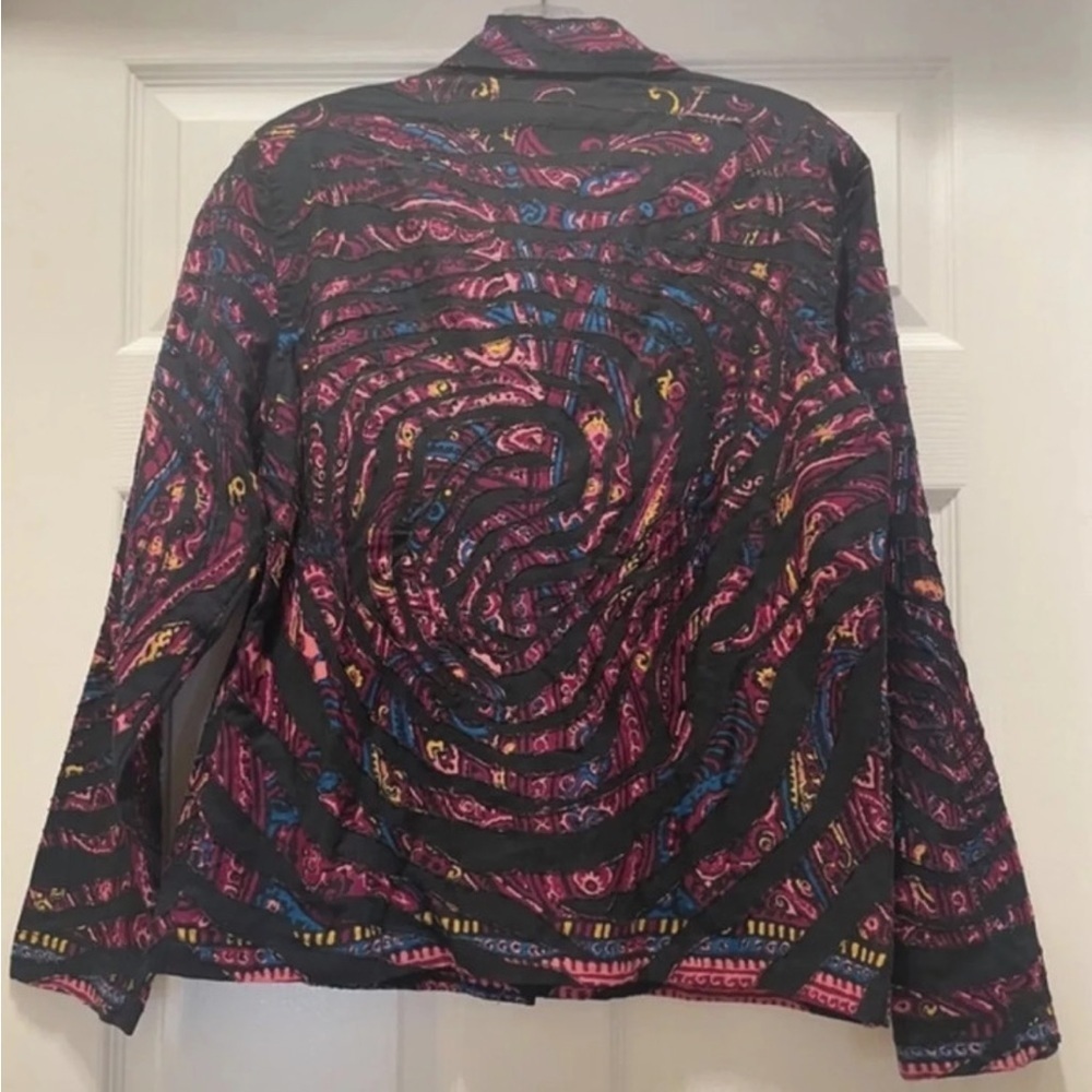 90s Abstract Swirl Jacket Black Pink Artsy Button Front M - Picture 4 of 4